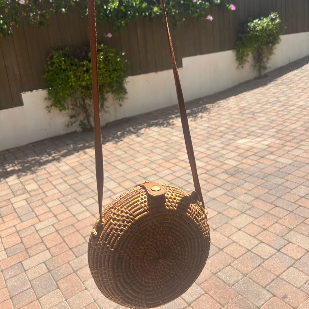 Revolve Round Woven Rattan Crossbody Bag